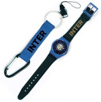 Kit orologio e portachiavi con moschettone ufficiale Inter